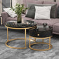 Round Coffee Table Set – Black – Marble Look – 2-Piece – Gold Frame