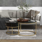 Round Coffee Table Set – Black – Marble Look – 2-Piece – Gold Frame
