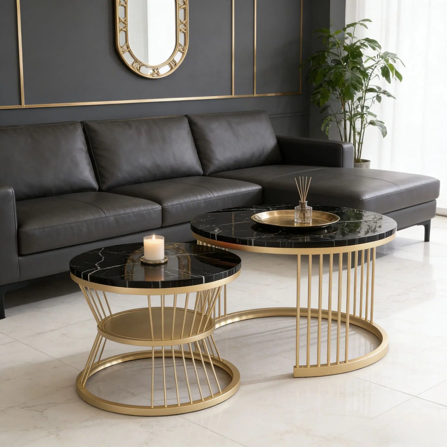 Set mit 2 runden Couchtischen – Nordisches Design (70 cm & 40 cm) 