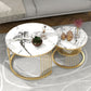 Modernes rundes Couchtisch-Set – Weiße Marmoroptik – 2-teilig