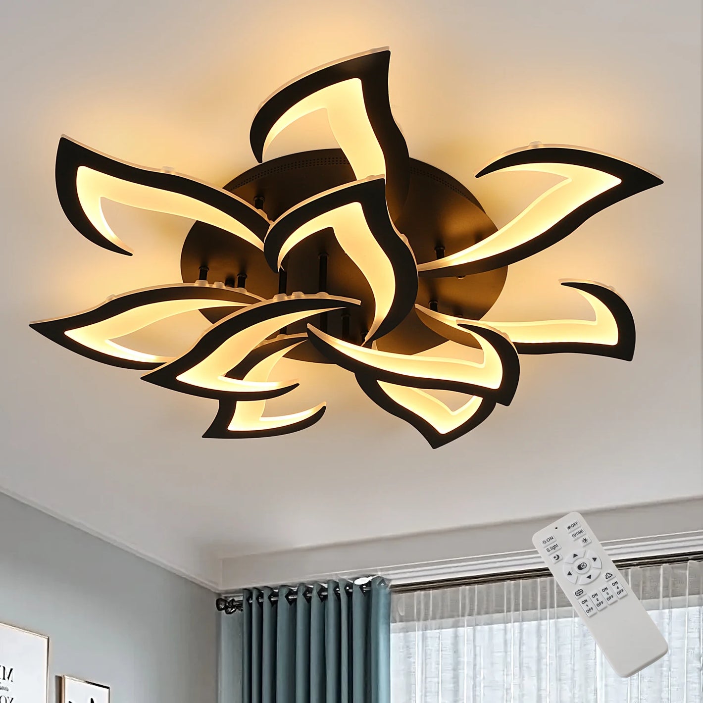 Moderne, dimmbare LED-Deckenleuchte 84W – Schwarz mit Fernbedienung