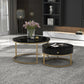 Round Coffee Table Set – Black – Marble Look – 2-Piece – Gold Frame