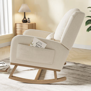 Supermoderner Schaukelstuhl – Beige – Mit Seitentaschen und zusätzlichem Kissen