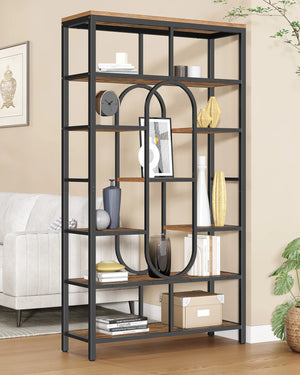 Industrial Bookcase 7 Tiers – Vintage Brown & Black