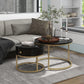 Round Coffee Table Set – Black – Marble Look – 2-Piece – Gold Frame