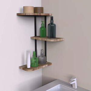 3-Tier Wall Shelf – Carbonized Pine & Metal (Black/Brown)
