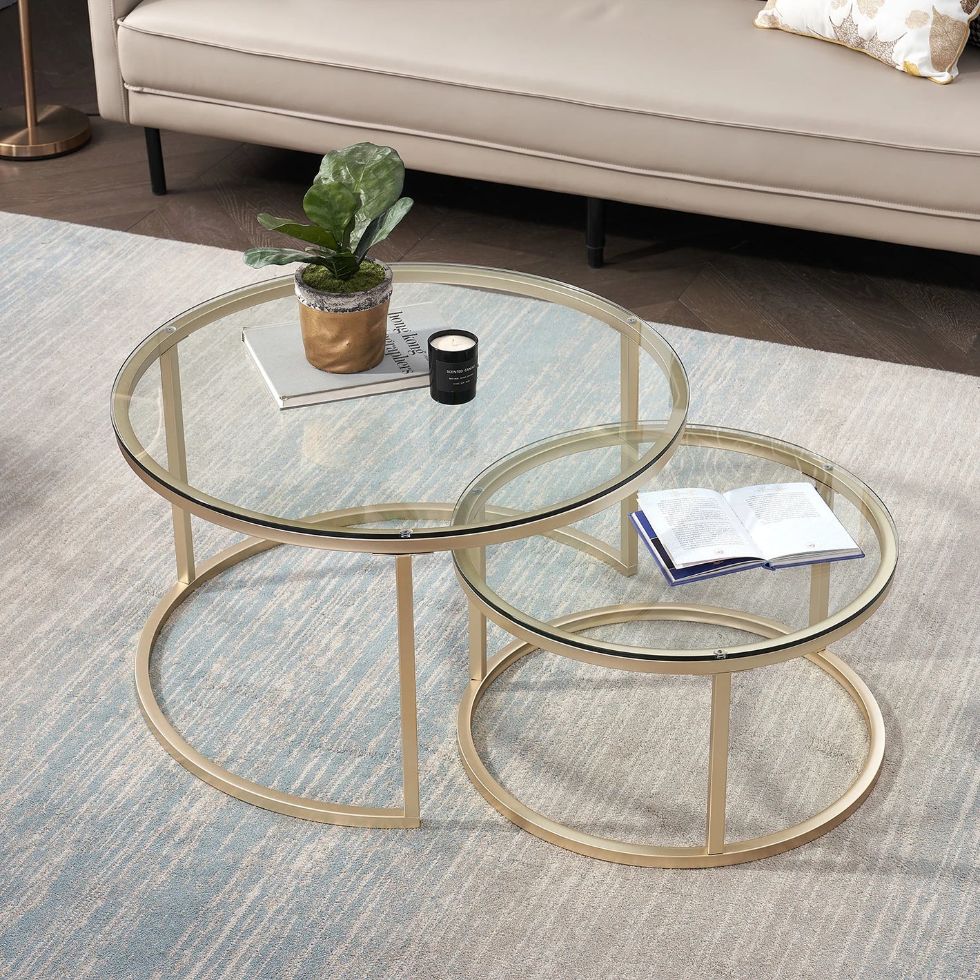 2-in-1-Rundtisch-Set – Metall- und Marmoroptik – Modernes Design