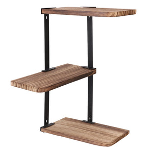 3-Tier Wall Shelf – Carbonized Pine & Metal (Black/Brown)