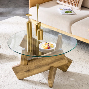 Runder Couchtisch mit Glasplatte – 79 cm – MDF in Holzoptik & Glas