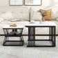 Moderne 2-Delige Salontafel Set – Wit Marmerlook – Zwart Stalen Frame