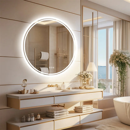 LED Round Bathroom Mirror – Backlit & Anti-Fog (IP44)