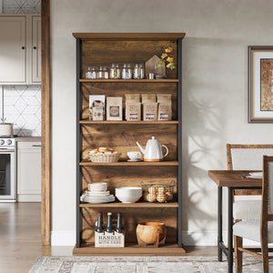 Narrow Industrial Bookcase with Cabinet – 6 Tiers