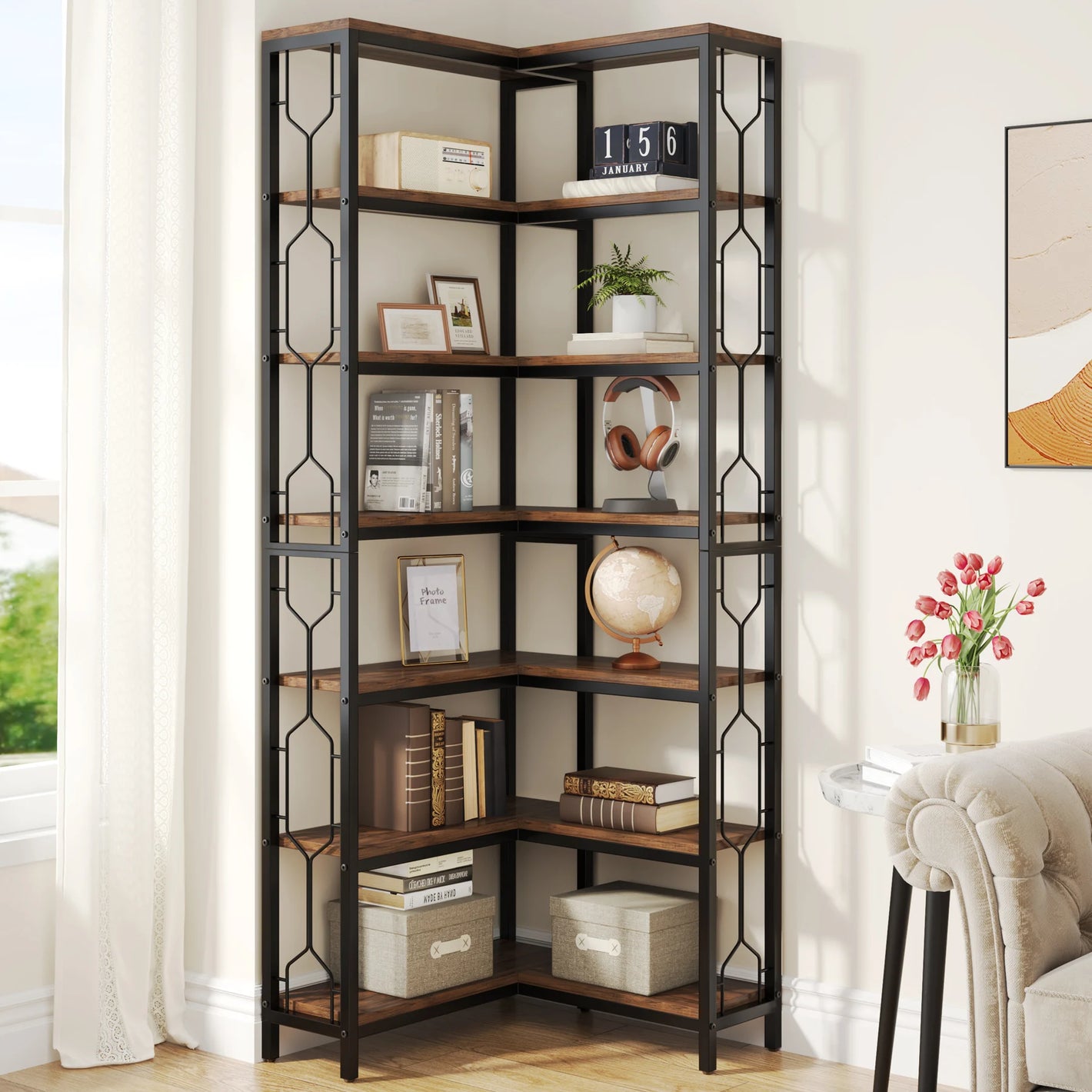 Industrielles Eckregal – 7 Ebenen – Sechseckiges Design – 200 cm hoch