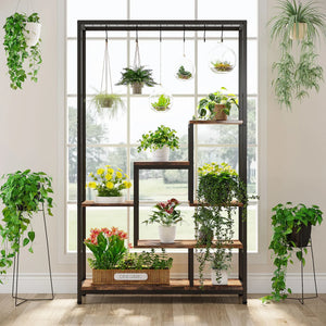 5-Tier Cabinet with Plant Rack – Ladder Design with 7 Shelves & S-Hooks