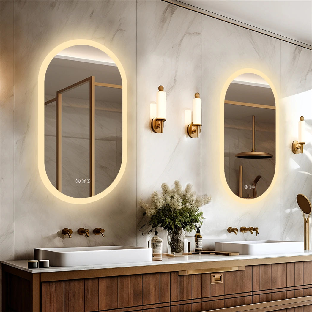 Ovaler LED-Badezimmerspiegel – mit Hintergrundbeleuchtung und Antibeschlagbeschichtung – 50 x 80 cm
