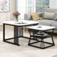 Moderne 2-Delige Salontafel Set – Wit Marmerlook – Zwart Stalen Frame