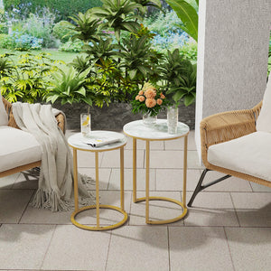 Luxury Nesting Side Table Set - Sintered Stone & Gold Metal