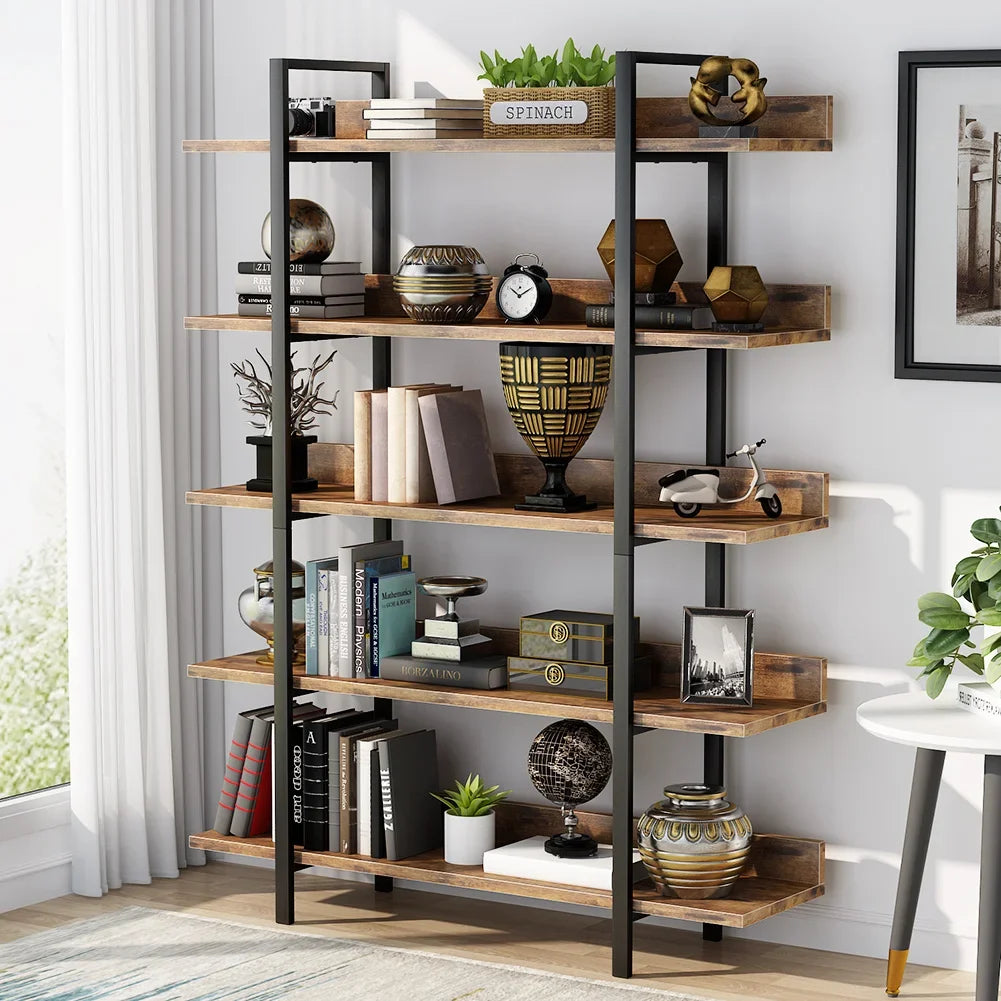 Industrielles 5-stöckiges Bücherregal – Retro-Vintage-Stil (105 × 33 × 180 cm)