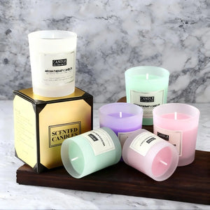 Handmade Aromatherapy Candle – Colored Glass & Vegetable Wax