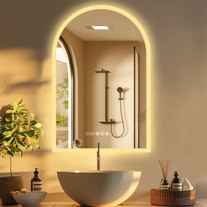 Bogenförmiger LED-Badezimmerspiegel – 60 x 90 cm – mit Touch-Bedienung, Antibeschlagfunktion und Display