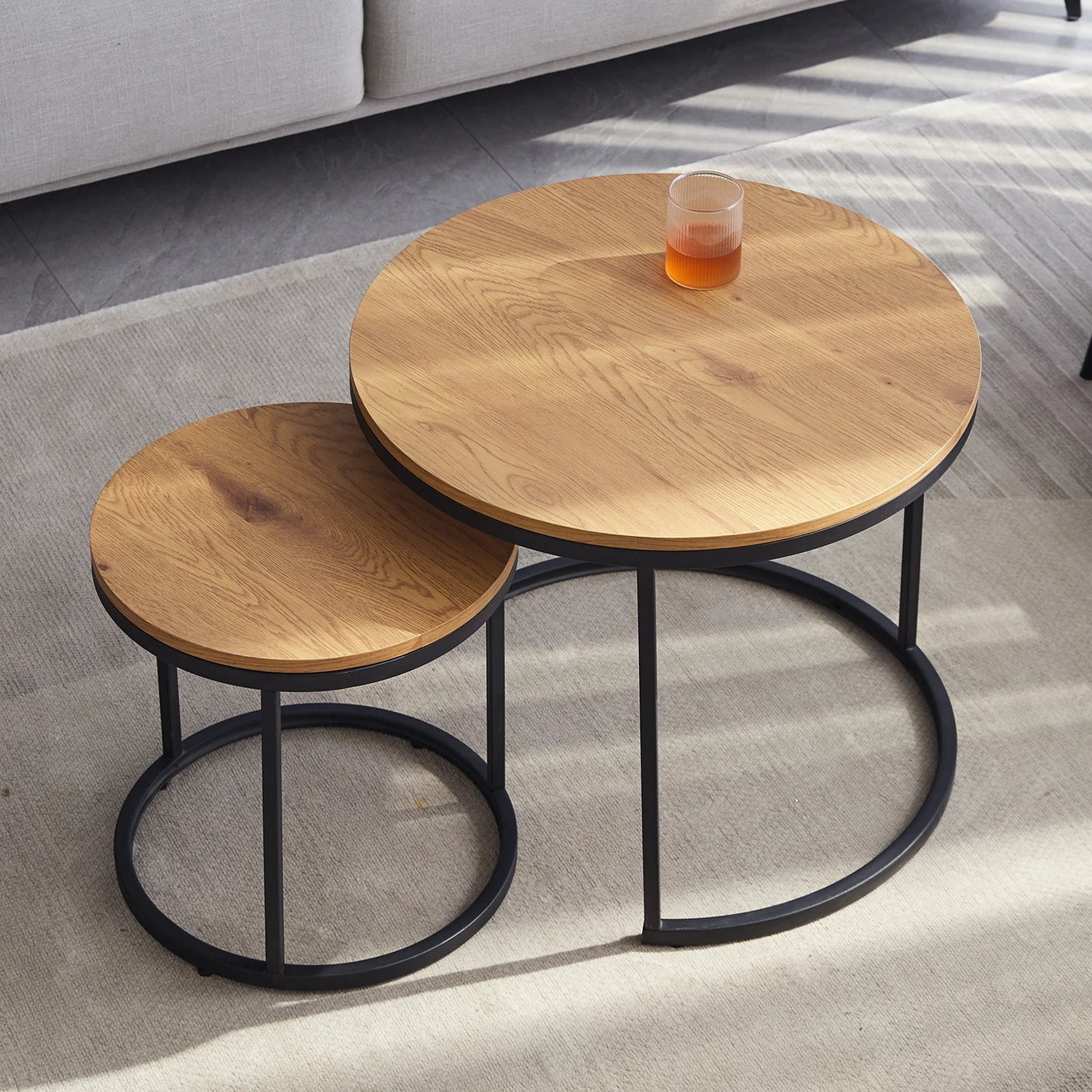 Rundes Couchtisch-Set, 2-teilig – Nordisch & Platzsparend