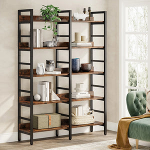 5-Tier Industrial Bookshelf – Double Wide