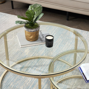2-in-1 Round Coffee Table Set – Metal & Marble Look – Modern Design