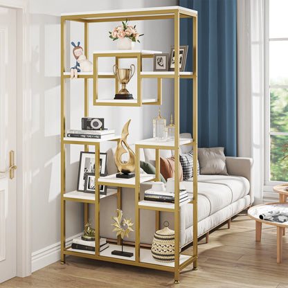 Modern Geometric Bookshelf – Gold & White