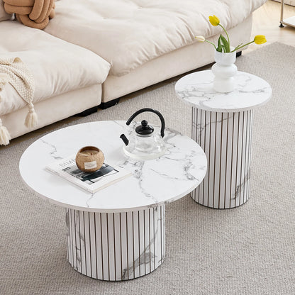 Set of 2 Round Coffee Tables – Nordic Design (70 cm & 40 cm) 