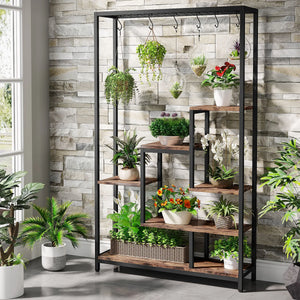 5-Tier Cabinet with Plant Rack – Ladder Design with 7 Shelves & S-Hooks