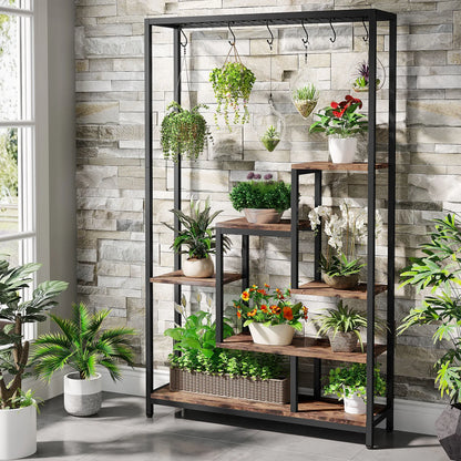 5-Tier Cabinet with Plant Rack – Ladder Design with 7 Shelves & S-Hooks