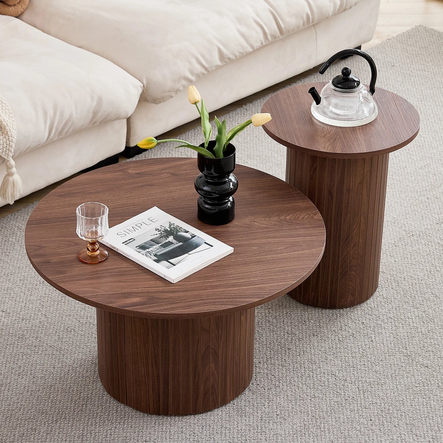 Set mit 2 runden Couchtischen – Nordisches Design (70 cm & 40 cm)