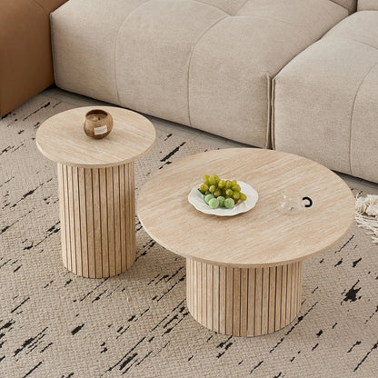 Set of 2 Round Coffee Tables – Nordic Design (70 cm & 40 cm) 