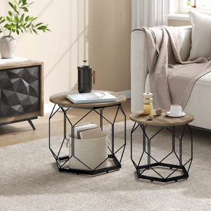 Set aus 2 ovalen Couchtischen mit Stauraum – 50 & 40 cm – Holzoptik & Metall 