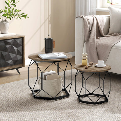 Set aus 2 ovalen Couchtischen mit Stauraum – 50 & 40 cm – Holzoptik & Metall 