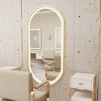 Ovale LED Badkamerspiegel – Goud Frame, Anti-Fog & 3 Lichtkleuren