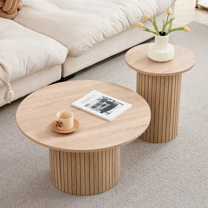 Set of 2 Round Coffee Tables – Nordic Design (70 cm & 40 cm) 
