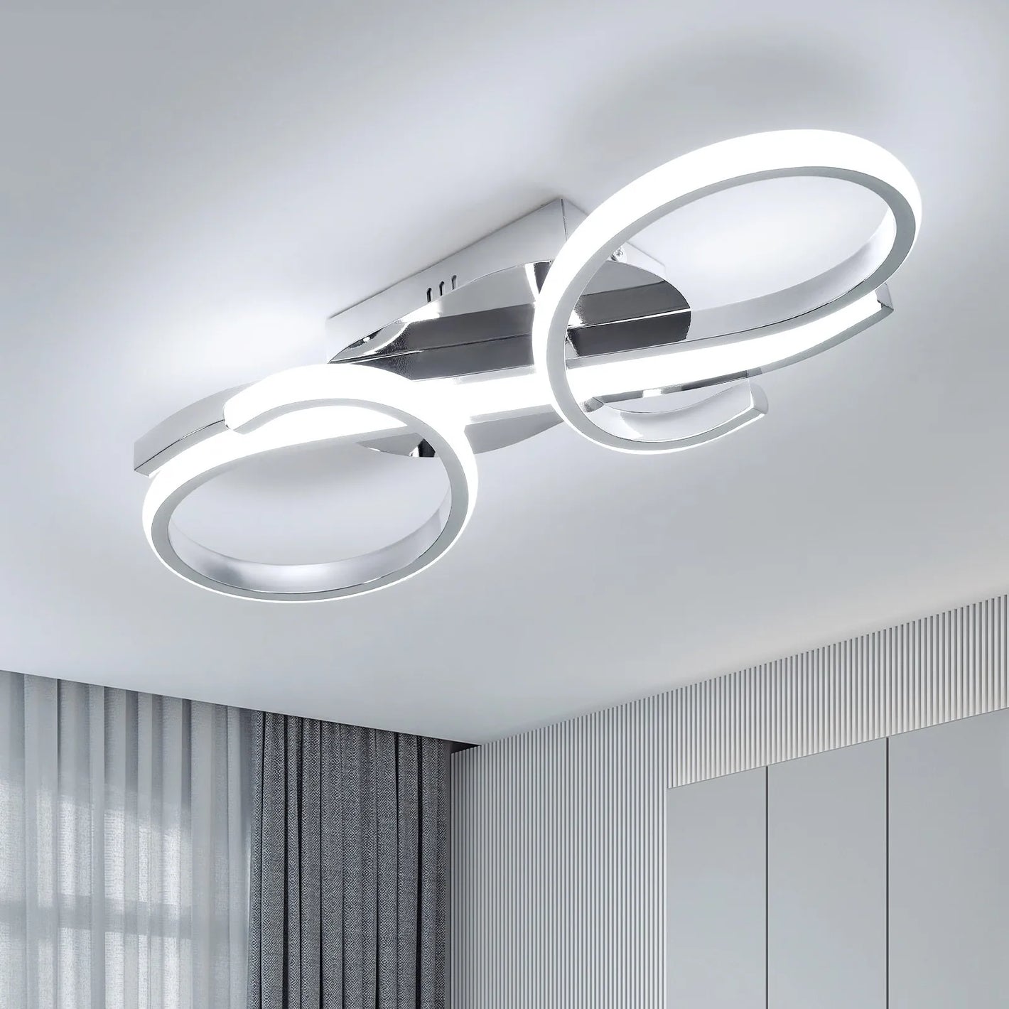 Moderne LED-Deckenleuchte 36 W – Geometrisches Design – 6500 K Kaltweiß – Chrom/Silber