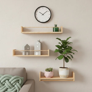 Houten Wandplank Set (3 stuks) – Moderne Opbergplanken voor de Muur