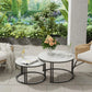 Set of 2 Round Coffee Tables – Sintered Stone & Metal (Nested Design)