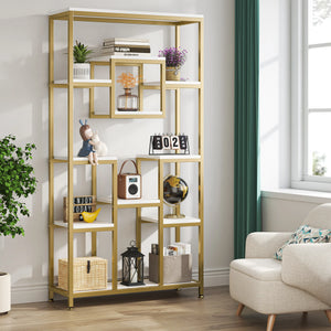 Modern Geometric Bookshelf – Gold & White