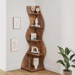 Vintage 5-Tier Corner Bookcase – Brown Design with a Natural Look