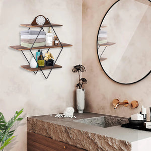 3-Tier Wall Shelf – Rustic Wood & Metal