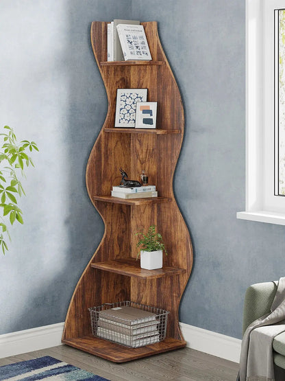 Vintage 5-Tier Corner Bookcase – Brown Design with a Natural Look