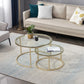 2-in-1 Round Coffee Table Set – Metal & Marble Look – Modern Design