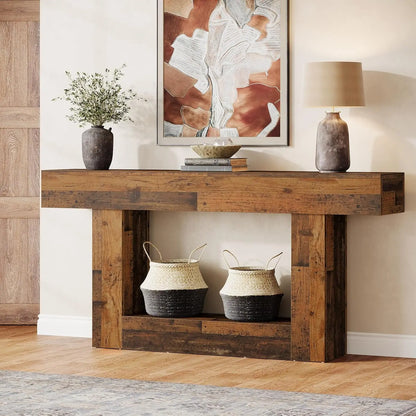 60 cm Farmhouse Console Tafel – Rustiek Bruin &amp; Grijs – 160 x 30 x 82 cm