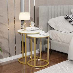 Luxury Nesting Side Table Set - Sintered Stone & Gold Metal