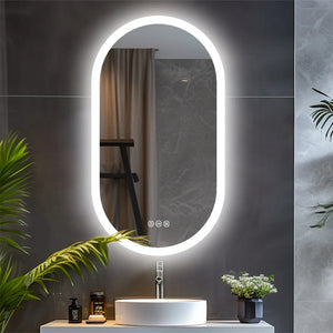 Ovaler LED-Badezimmerspiegel – mit Hintergrundbeleuchtung und Antibeschlagbeschichtung – 50 x 80 cm