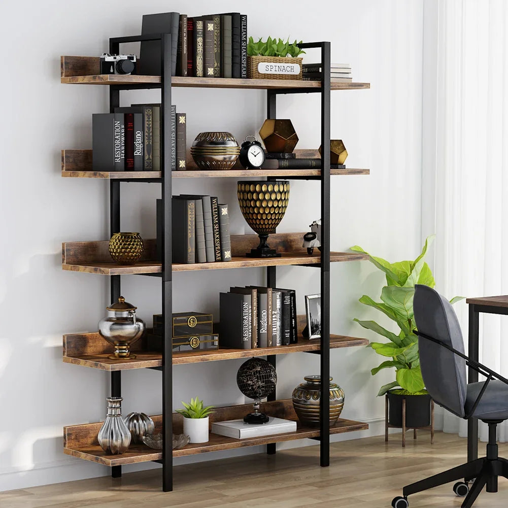 Industrielles 5-stöckiges Bücherregal – Retro-Vintage-Stil (105 × 33 × 180 cm)