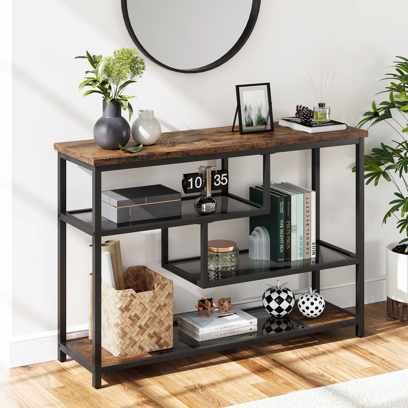 Industrieller Konsolentisch mit 4 Ebenen – Schmale Form und Vintage-Design